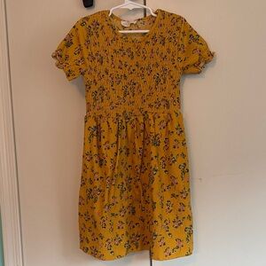 Zara Kids Girls Yellow Floral Smocked Short Sleeve Dress Size 8